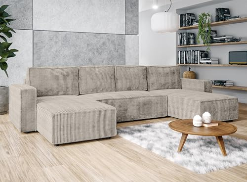 AXLIVING Aydin U Sofa Wohnlandschaft mit Schlaffunktion U Form Beige