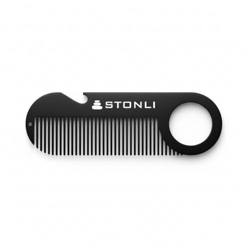 STONLI Metal Beard and Moustache Comb, Credit Card Size, Black Stainless Steel, Lightweight 27.4g, Pocket-Friendly Design