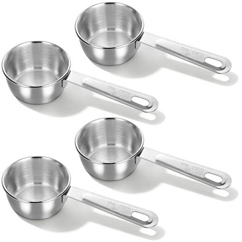 4 Pcs 1/4 Inch Cup Scoop, 60ml, 2oz Stainless Steel Measuring Cups Kitchen Gadgets Metal Measure Scoop for Cooking & Baking, Dishwasher Safe