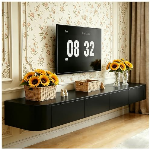 ASKLFNEI TV Schrank Hängend 280cm, Schwebende TV Lowboard mit 2 Schubladen 2 Klapptüren, Fernsehschrank mit Kabelmanagement für Wohnzimmer und Esszimmer, Bereits montiert