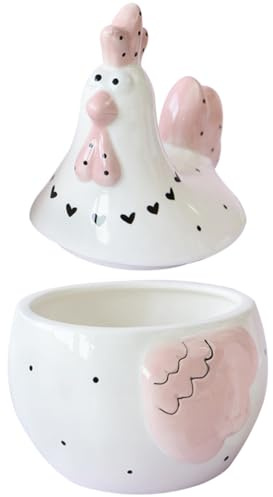 FIXOSHEE Barattolo Portauova in Ceramica con Coperchio Ermetico Contenitore per Uova Sfuse e Snack Organizer Cucina Decorativo a Forma di Gallina per Conservazione Alimenti