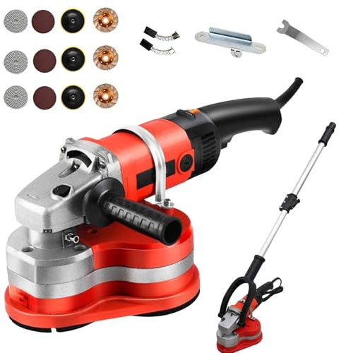 Générique Ponceuse à béton électrique 2800 W - Polisseuse à 3 têtes avec Perche télescopique, 4 disques abrasifs, Verrouillage de sécurité - Ponceuse Murale Portable