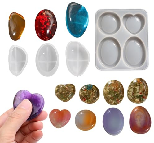 Xidmold 4Pcs Pocket Worry Stones Resin Moulds,Pebble Stone Silicone Moulds for Epoxy Resin, DIY Craft Accessories, Home Decor, Stress Relief Meditation Healing Reiki