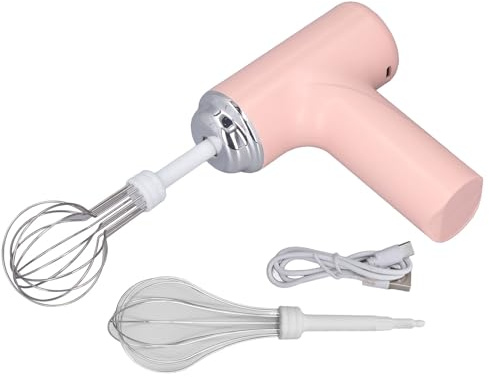 MAMJENNI Sbattitore Elettrico Senza Fili, 3 velocità, 2 Fruste, Design Compatto, per Cucina, Dolci, Panna da Montare, Uova, Pastella, Impasto (Rosa)