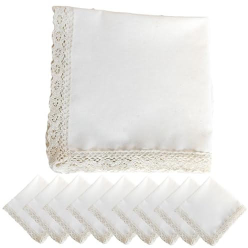 Tovaglioli Di Stoffa Da Tavola Confezione Da 10 Tovaglioli In Cotone E Lino Con Pizzo 40 * 40 Cm Per Matrimoni E Cene Di Famiglia Bianco Sporco