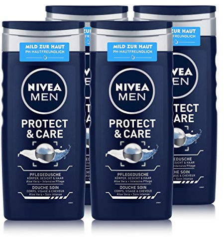 NIVEA Men 4er Pack Duschgel für Körper, Gesicht & Haar, 4 x 250 ml Flasche, Original Care