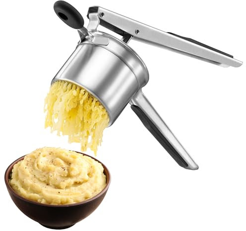 VonShef Potato Ricer Masher, Food Grade Stainless Steel Potato Ricer Press with Silicone Handle, Dishwasher Safe Fruit & Veg Press, Heavy Duty Food Press for Mashed Potatoes