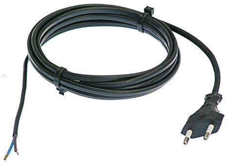 as - Schwabe Cavo di Collegamento Euro - H03VVH2-F 2x0,75 mm, 3 m - Spina Piatta Euro Con Cavo - 30 mm Spelato Con Puntali - IP20 - Nero, 70652