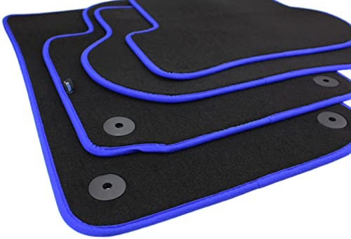 kfz-premiumteile24 Velours Fußmatten Kompatibel mit Golf 5 1K Golf 6 5K Jetta Scirocco Automatten Stoffmatten Premium Qualität Schwarz/Blau Druckknopf Rund