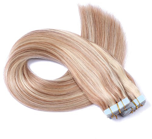 Tape In - On Hair Extensions - # 12/613 GESTRÄHNT - 50cm - 10 Tressen je 4cm Breit / 2,5g - 100% Remy Echthaar Haarverlängerung/Extention mit Klebeband Tressen by NOVON Hair Extentions