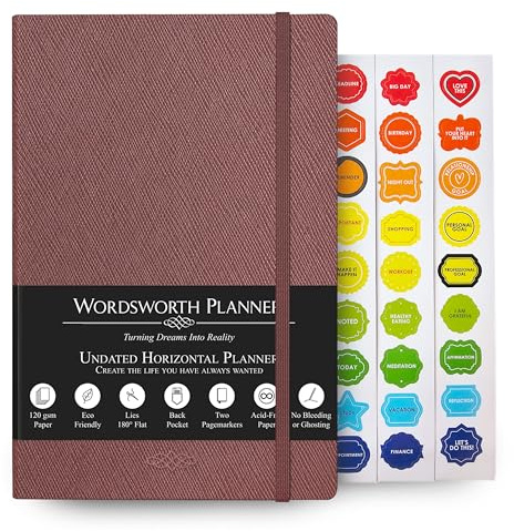 Wordsworth Undated Planner Weekly and Monthly – Punktierter Blankoplaner – Hardcover, undatierter Wochenplaner – Premium-A5-Papier (120gsm) – Monats- Wochen- Jahresübersicht – Bullet-Planer