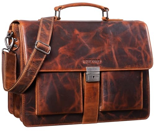 STILORD Eros Aktentasche Leder 15,6 Zoll Laptoptasche Business Umhängetasche Große Arbeitstasche XL Vintage Ledertasche mit Dreifachtrenner Farbe:Milano - braun