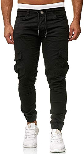 Cassiecy Herren Hosen Cargo Chino Jeans Stretch Jogger Sporthose Herren Hose mit Taschen Slim Fit Freizeithose, Schwarz, M