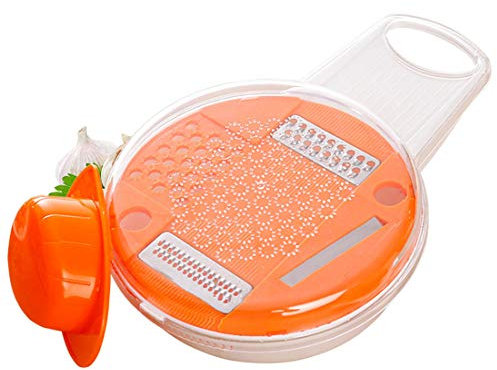 KUANDARg Sicherheit Zwiebel Zerkleiner Vegetable Mandoline Gemüsespiralizer Cutter und Shredder-Küche Mehrzweck-Julienne-Reibe Edelstahl Klinge mit Schutz staubdicht Ablassen Multifunktional, Orange