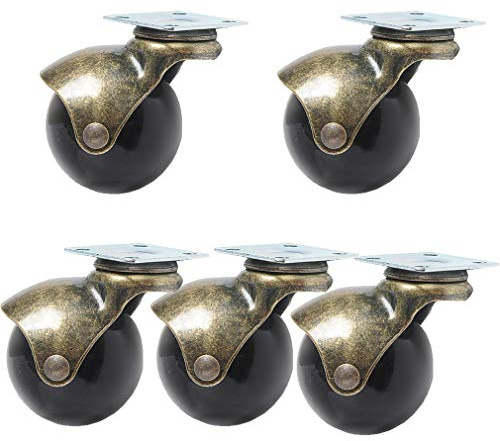 Bürostuhlrollen Lenkrollen Ball Räder,2 50mm Antike Möbelrollen Schwenkrollen,Ölgeriebene Bronze,Leise,mit 360° Montageplatte,für Sofa,Stuhl,Couchtisch,Retro Möbel (5pcs)
