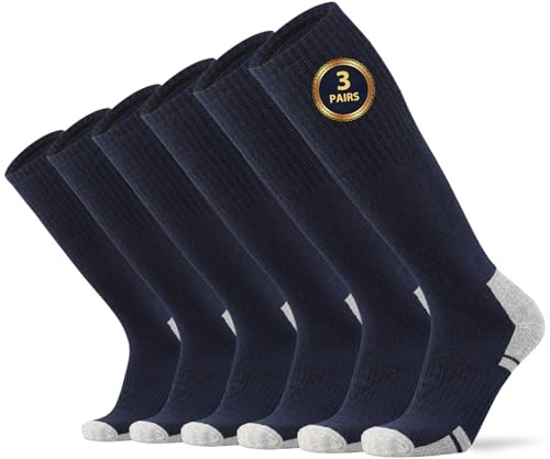 Ortis Cotton Full Cushion Over the Calf Socks OTC Knee High Thick Moisture Wicking Breathable Work Boot Thermal Warm(NavyBlue L)