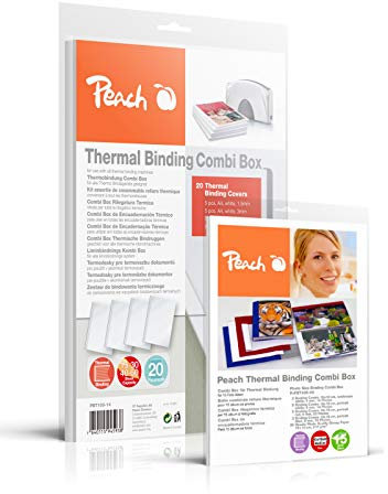 Peach PBT100-14A Combi Box für 20 Thermobindemappen, 15-60 Blatt, A4, weiß inkl. Foto Album Combi Box für 15 Fotoalben (je 14-30 Fotos 10x15cm, weiss) - R-PBT406-06, PBT100-14 und R-PBT406-06