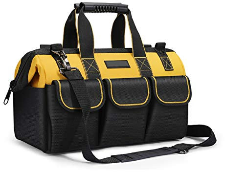 17-Inch Tool Bag Organiser, 43×17×25 cm, Muti-Purpose Wide Open Mouth Tool Storage Bag with Adjustable Shoulder Strap Tool Bag Organizer for Home DIY & Equipment Storage with Shoulder Strap