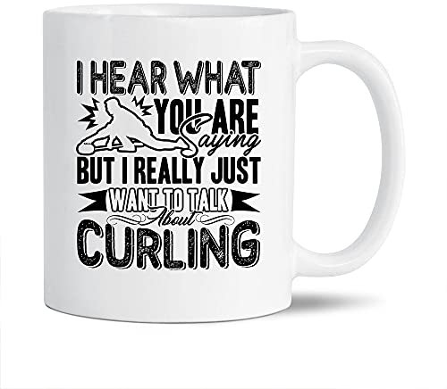 Lustige weiße Eisstock-Tasse, Geschenkideen für Familie/Freunde, I Really Just Want To Talk About Curling-Kaffeetasse, lustige Curling-Tassen, Geschenke, Curling-Keramik-Teetasse, 325 ml