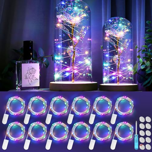 LED Lichterkette mit Batterie 12 Stück, Lichterkette Außen mit 34 Batteries(CR2032), 2M DIY Wasserdicht kleine Lichterketten für Party Hochzeit Weihnachten Beleuchtung Deko(Mehrfarbig)