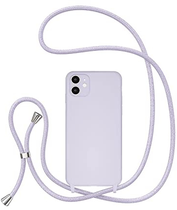 UEEBAI Crossbody Lanyard telefonfodral för iPhone 11 6,1 tum, silikon telefonskydd med justerbart halsbandsrem mjukt bälte nacksnöre snodd stöttåligt skyddsfodral – mauve