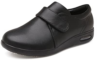 Diabetesskor för man, breddsko med justerbar stängning för äldre man Breda skor för diabetesödem Plantar Svullna fötter (Color : Svart, Size : 42 EU)