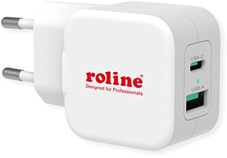 ROLINE Chargeur USB avec Prise européenne, 2 Ports (Type-A QC3.0, Type-C PD), 20W