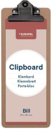 EUROPEL Porte-bloc en bois, Planche Rigide Durable avec Pince Métallique Noire et Oeillet de Suspension, Porte-bloc Note et Porte-document pour Classe d’école, Bureau, Entreprise, Restaurant, Entrepôt