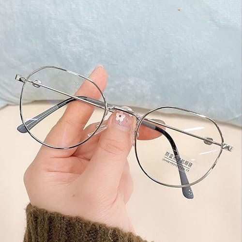 NEWADA Klassische runde Metall-Lesebrille, Lesebrille mit Vergrößerungsglas, blaues Licht blockierende Computerbrille, Flacher Lichtspiegel (Color : Silver, Size : +3.00)