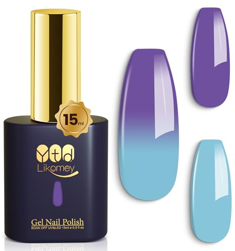 YTD Likomey UV Nagellack Farbwechsel Thermo Farbgel,15ml Spottdrossel-Ei Blau bis Violett Gel Chamäleon Nagelgel UV/LED Color Change Gellack Gel Nail Polish