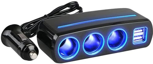 Linkstyle 120W Auto Zigarettenanzünder Adapter, Kfz Ladegerät mit 3 Steckdosen, 2 USB-A Anschlüssen & LED-Lampe, Verteiler für 12V/24V Geräte im Wohnmobil
