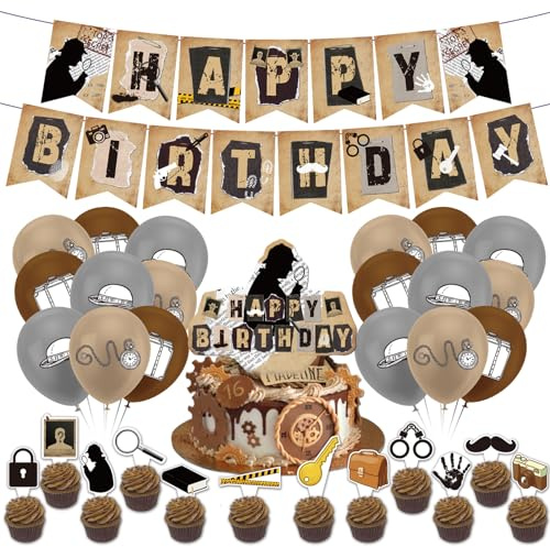 Detective Geburtstag Party Dekorationen - Top Secret Zubehör Mit Banner, Kuchen Topper, Cupcake Toppers, Ballons für Mystery Feier