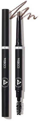 VEECCI Diamond Eyebrow Pencil - Long Lasting & Smudge-proof, Dual-Ended with Soft Brush - Vegan Formula for Microblading Effect Brows (Brown)