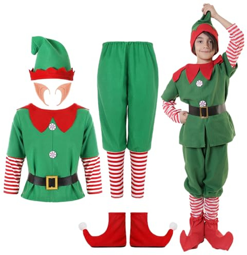 Carnavalife Costume da elfo per donne, uomini e bambini, aiutante da elfo di Natale, papanoel (3-4 anni)
