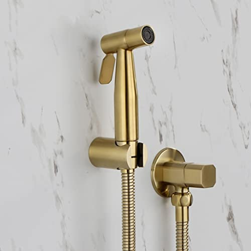 CGLLP Hand-WC-Bidet-Sprayer, gebürstetes Gold, Edelstahl, Duschset, Wasserhahn-Waschmaschine, Reinigung (Farbe: Argento)