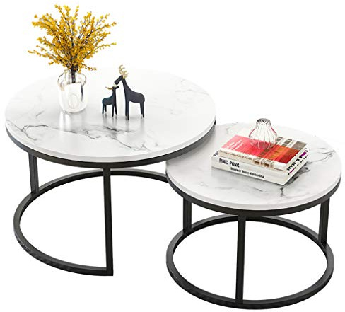 Side Table Pedestal Tables for Living Room, Modern Round Coffee Tables, Metal Frame Nesting Tables,White + Black Feito na China Comfortable Anniversary