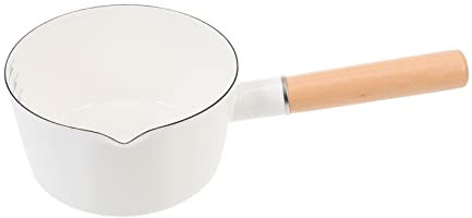 VINTORKY Pentola Per Latte in Stile Giapponese Manico in Legno, Casseruola Smaltata Da 14 Cm, Fondo Piatto a Conduzione Rapida, Antiaderente e Multifunzionale Per Uso Domestico e Ristorazione