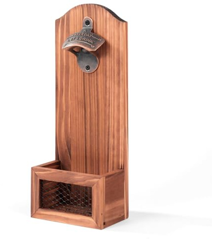 Flaschenöffner mit Cap Collector Catcher,Vintage Holz Wand montiert Flaschenöffner,Einzigartige Bier Geschenke für Männer Ihn Papa Ehemann Freund,Verwenden Sie als Bar Home Decoration.（Beer Day）