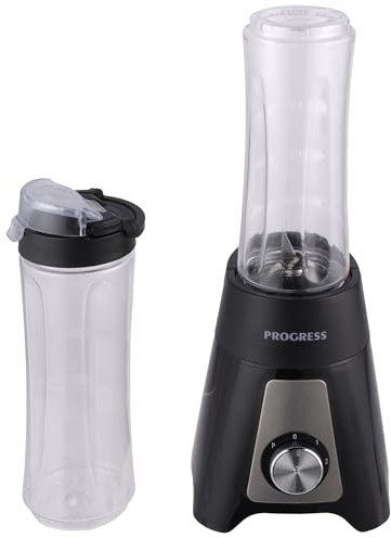 Progress Mixeur personnel- Machine à smoothie électrique, capacité de 600 ml, 2 réglages de vitesse avec fonction d’impulsion, 2 bouteilles de sport portables, couvercle facile à boire, 400 W, EK5883P