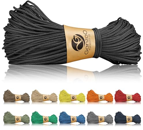 Ganzoo Paracord 125 cordelette tressée 1 mm Nylon Polyester Noire, Corde de gréement pour Bracelet, nouage précis, poignée de Couteau, Collier et Laisse, Rigging, randonnée, Survie