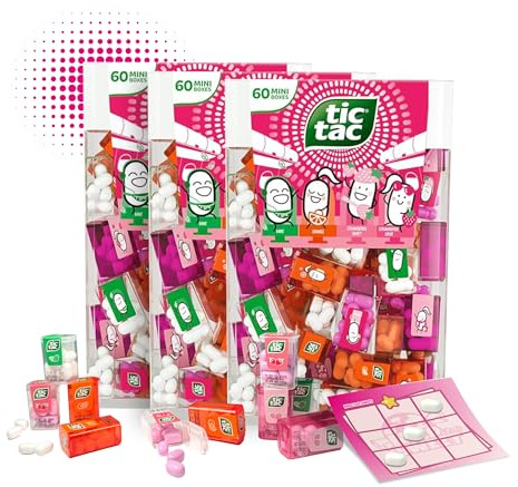 Tic Tac Mini Travels Mix Strawberry Edition 3x228g Lilliput – 180x TicTac Boxen einzeln – Erdbeere, Minze, Saure Erdbeere & Orange in Tic Tac XXL Großpackung Mini Süßigkeiten + TicTacToe Spiel