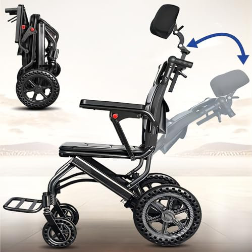 Rollstuhl faltbar leicht, rollatoren für senioren, Rollstühle Aluminium mit Klappbarer Rückenlehne, rollator schmal für wohnung, umkehrbaren Armlehnen, klappbarer Transitrollstuhl