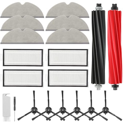 VIEWALL 20 Pack Accessori per Aspirapolvere Roborock Q5 Pro/Q5 Pro+/Q8 Max+/Q8 Max,2 Spazzole Principali,4 Filtri HEPA,6 Spazzole laterali,1 Spazzola,1 Cacciavite Set di Pezzi Ricambio di Ricambio