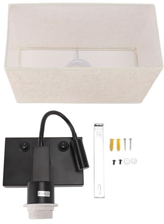 Spacnana Lámpara de Pared LED para Cabecera, Lino de Hierro Negro, Fácil Instalación, Adecuada para Dormitorio, Sala de Estar, Hotel, Oficina, Pasillo con Pantalla de Lino