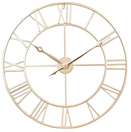 Große Wanduhr im Vintage-Stil, rund, geräuschlos, Gold. Gratis dazu EIN Extraset Uhrzeiger in Schwarz ,Die Metalluhr für Loft, Wohnzimmer, Schlafzimmer und Küchendekoration (Schwarz). (Gold, 76 cm)