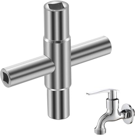 Sillcock Schraubenschlüssel – 4-Wege-Schienenhahn-Schlüssel, Stahl, multifunktionaler Wasserhahnschlüssel, Kreuzschlüssel, Hülsen-Steckschlüssel, -Kreuzwasserschlüssel für Ventile,