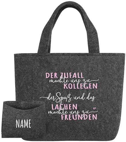 AMBERGER DESIGN Filztasche Shopper dunkelgrau - Der Zufall macht uns zu Kollegen der Spaß und das Lachen machen uns zu Freunden - Personalisiert