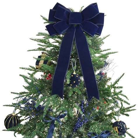 LiBongTa 13 Navy Blue Bow Premade Bow for Christmas, Velvet Ribbon Bow for Wreaths, Dark Blue Bow Christmas Tree Topper, Gift Bow for Party Favor, Christmas Home Indoor Outdoor Decor-1 Counts