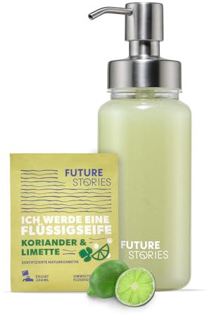Future Stories Starter Set Pulver für flüssige Handseife mit Pumpspender, vegan, 1er Pack (1x 20 g) Koriander, Limette