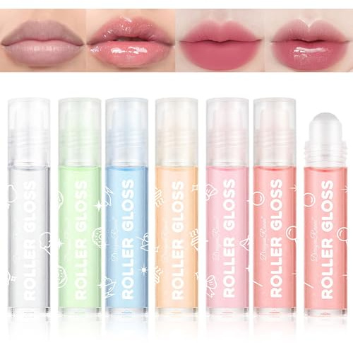 6PCS Roll On Ensemble D’huile à Lèvres, Ensemble de Brillant à Lèvres Transparent, Brillant à Lèvres Scintillant, Baume à Lèvres Incolore Hydratant, Lotion à Lèvres Hydratante pour les Lèvres Sèches
